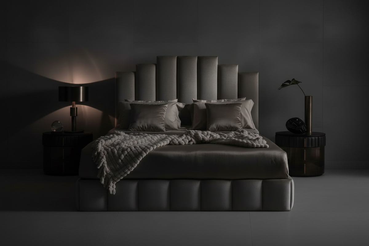 The Noir Column Bed – Light Grey